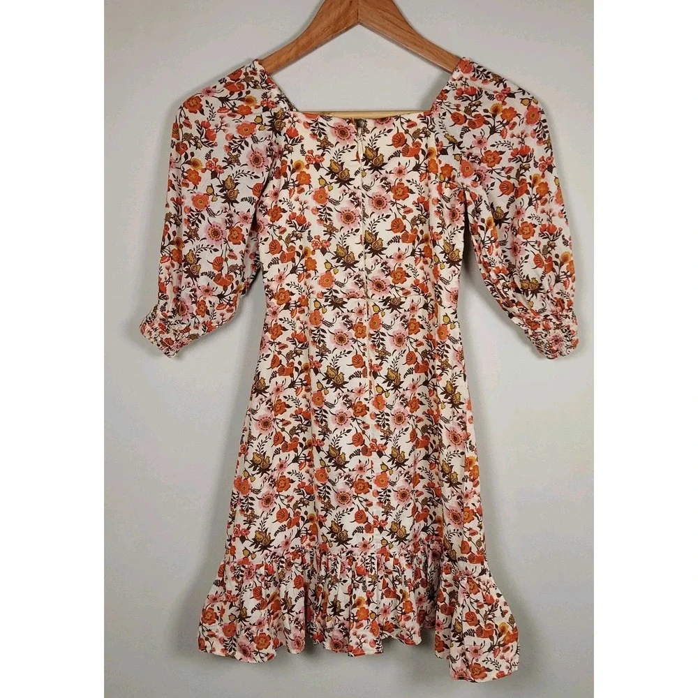 Fall Dress Toddler Girls Orange Pink Brown Floral Bohemian
